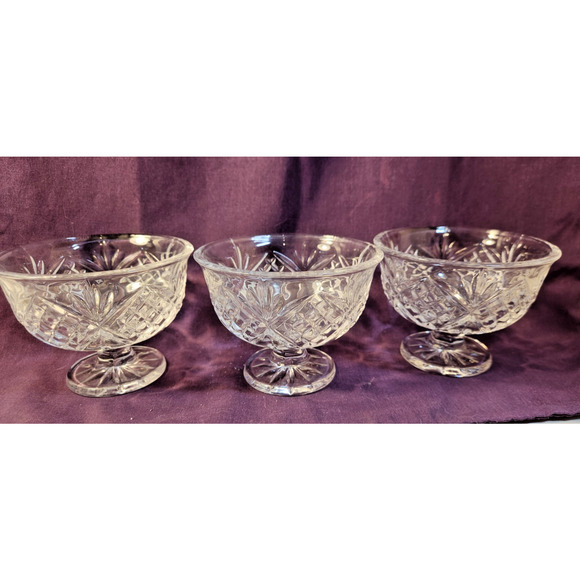 3 Shannon Godinger 24% Lead Crystal Fan & Cris-Cross Ice Cream Fruit Bowls Cups - Picture 1 of 5